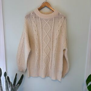 Brave soul chunky fisherman cream sweater oversized cozy crewneck